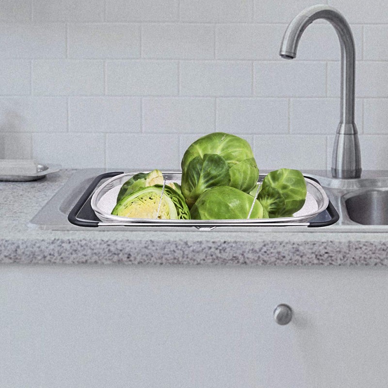 i Kito Over the Sink Colander with Expandable Rubber Grip Handles - Fine Mesh Oval Strainer in Stainless Steel -Drain, Rinse Fruits and Vegetables - Image 3